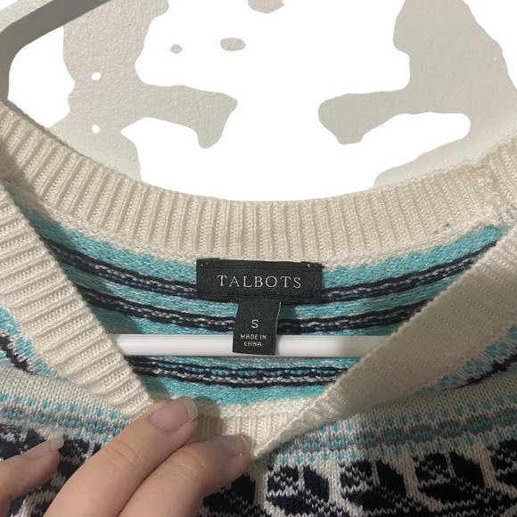 𝅺talbots Off White & Blue Lambswool Blend Sweater - Picture 2 of 6